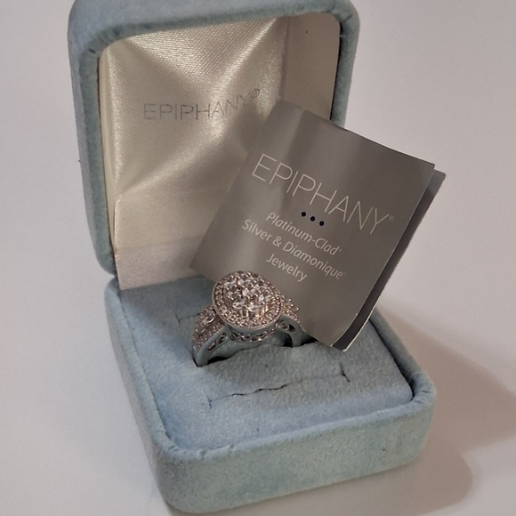 Epiphany Womens Size 6 925 Sterling Silver Oval Pave CZ Diamond Cluster Ring - Picture 9 of 10